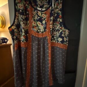 DR2 Navy and Orange Floral Blouse
